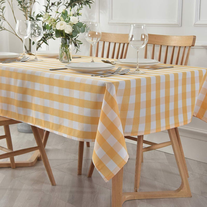 maxmill Checkered Rectangle Tablecloth Water Resistance Antiwrinkle Spillproof Heavy Weight Soft Gingham Plaid Table Cloth for Buffet Banquet Parties Holiday Dinner, 60 x 104 Inch Yellow and White - Image 2